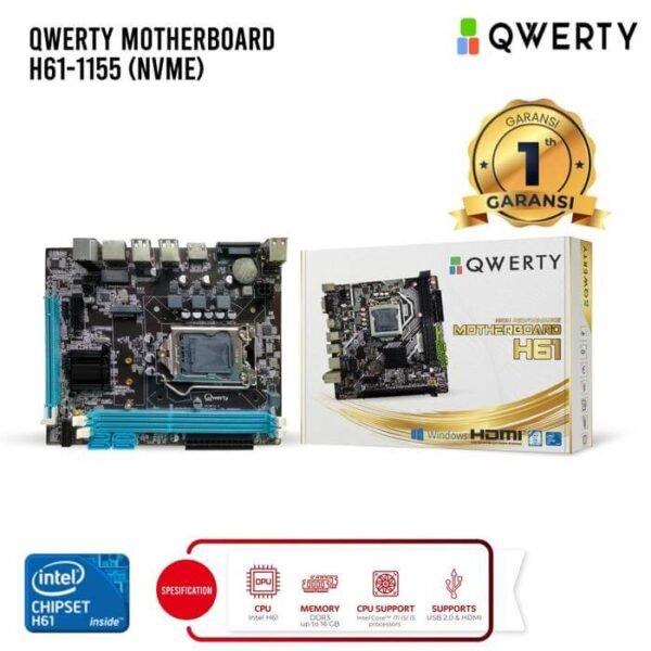 Qwerty H61 Motherboard Intel Socket LGA-1155 DDR3 NVME