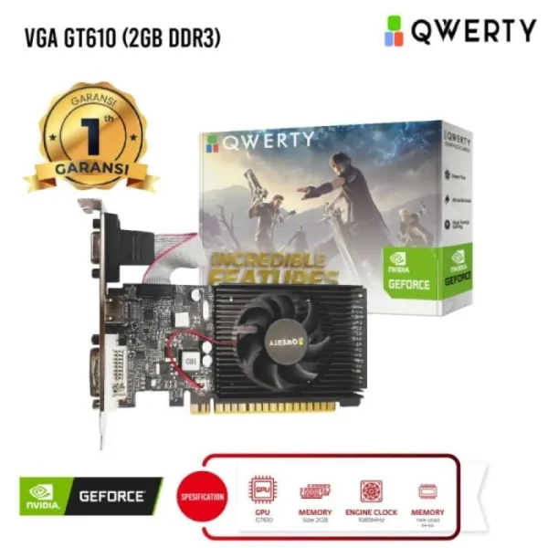Qwerty VGA Card Nvidia Geforce GT610 2GB DDR3 64Bit